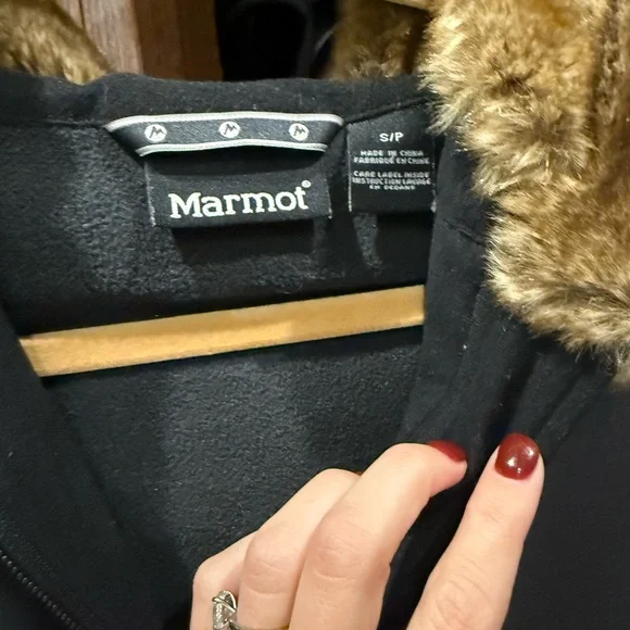 Marmot Black Vest with Faux Fur Trim